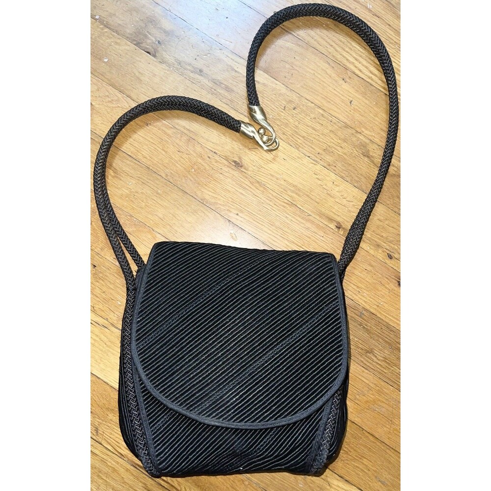 Pre Owned Vintage De Vecchi Hamilton Black Textured Fabric Shoulder Bag Handbag